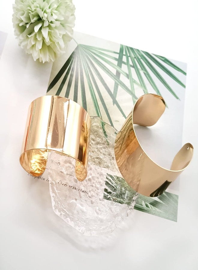MOZAKA 2 Pcs Cuff Bangle Bracelet for Women Wide Open Cuff Bracelets Golden Sliver Wrist Cuff Wrap Bracelets Adjustable - Image 4